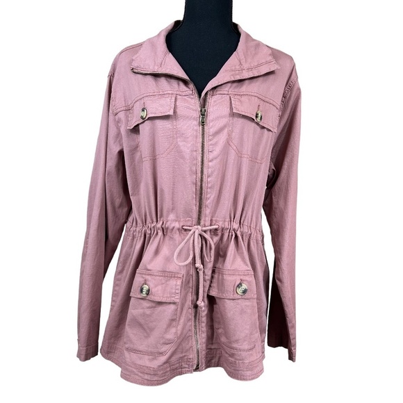 Cactus & Pearl New Dusty Rose Cotton Full Zip Anorak Utility Jacket Size M - Picture 1 of 9